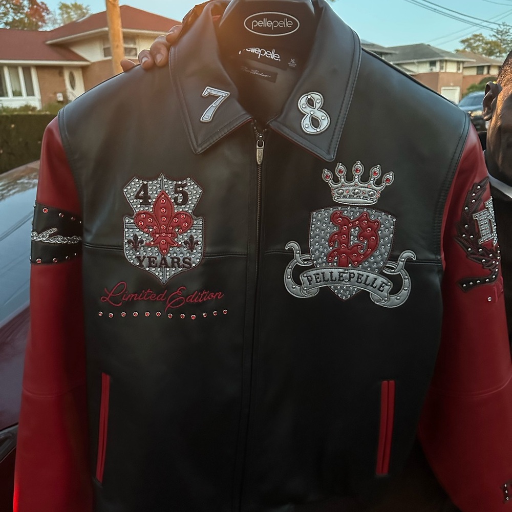 Pelle Pelle Black and Red Embellished Leather Jacket